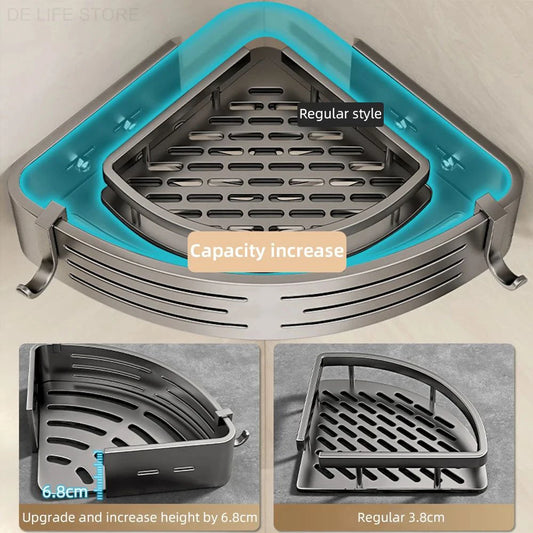 🚿 Corner Bathroom Shelf – No-Drill Wall Storage with Hooks &amp; Towel Bar